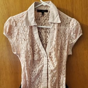 SALE Pale pink lace short sleeve button up top